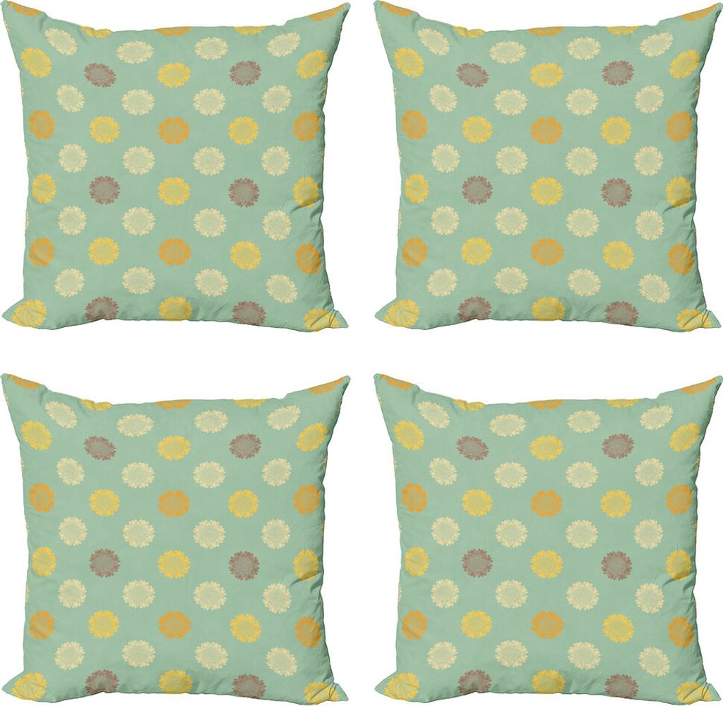 ABAKUHAUS Sonnenblume Kissenbezug Set (4 Stück), Rustikale Blumen Flair Kunst, Moderner Doppelseitiger Digitaldruck, 60 cm x 60 cm, Almond Grün M...