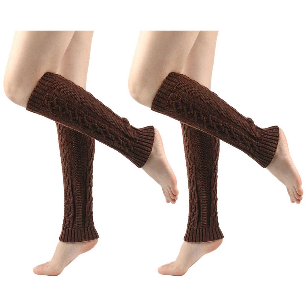 2 Paar Damen Langer Beinwärmer Warme Stulpen Legwarmers Strümpfe, Braun