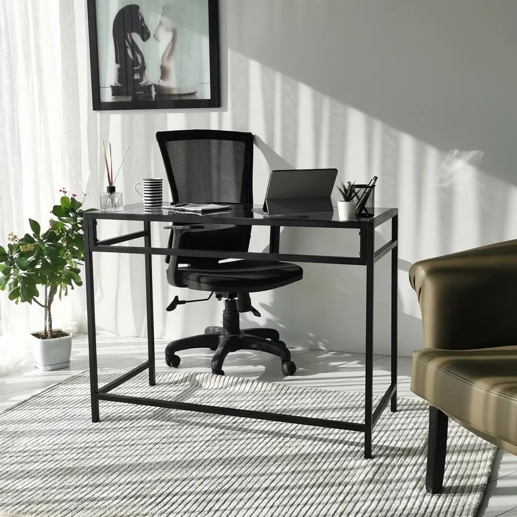 Bureau Skye Decor M100F en verre trempé noir 100x45cm design moderne