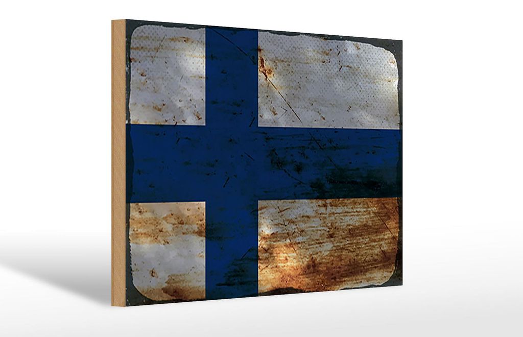 Holzschild Flagge Finnland 30x20cm Flag of Finland Rost