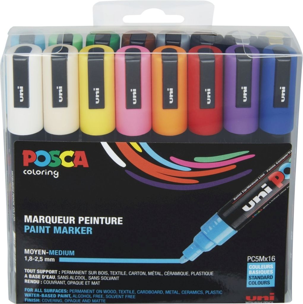 Fasermaler Uni Posca PC-5M 1,8-2,5mm sortiert VE=6x16 Stück