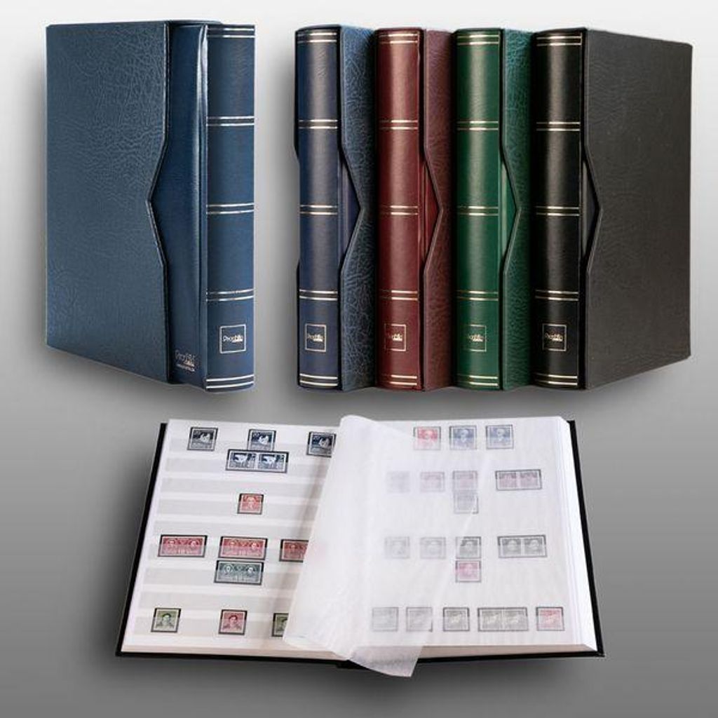 Prophila Collection 64 weiße Seiten Briefmarkenalbum wattiert mit Kassette blau