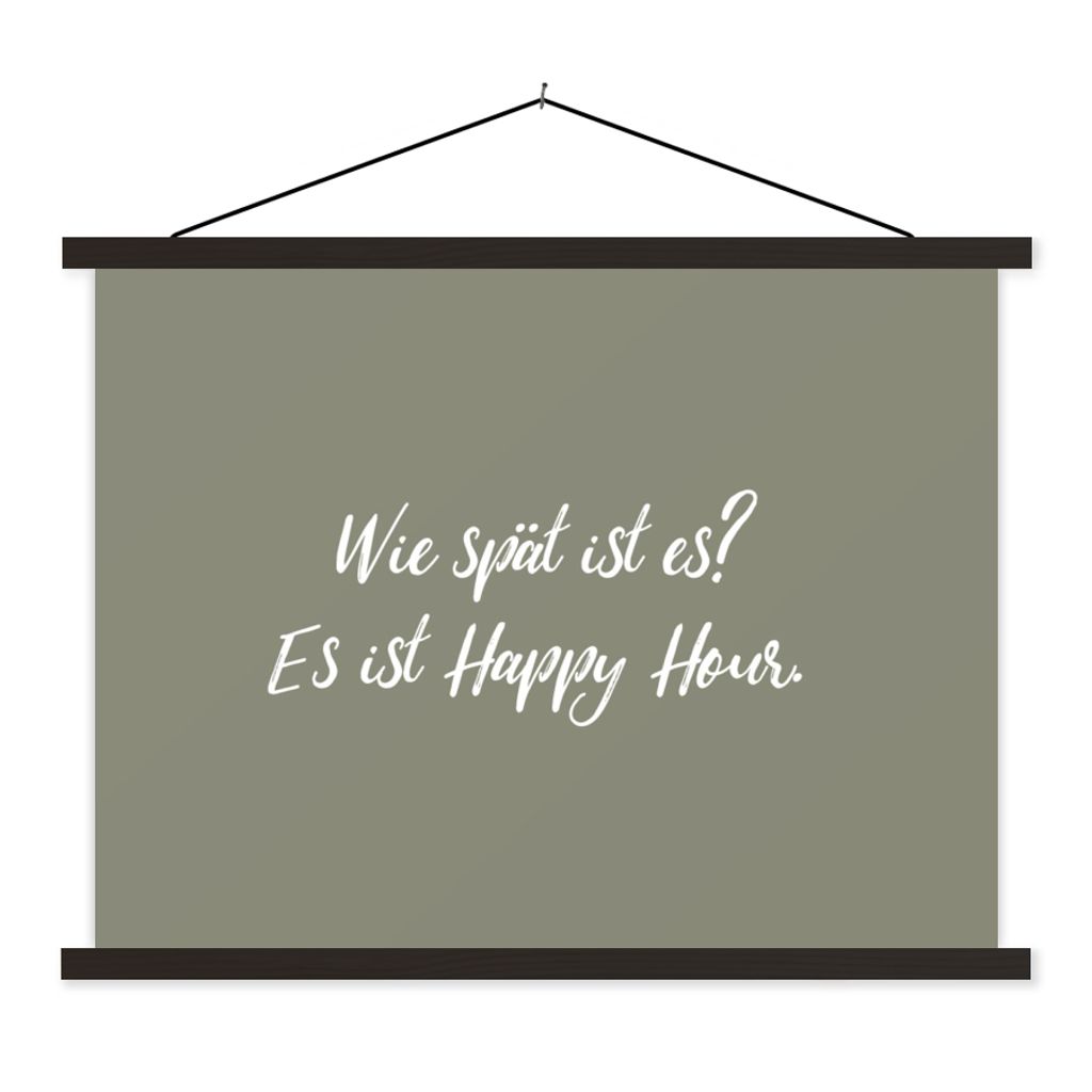 MuchoWow Textilposter Sprichwörter - Zitate - Wie spät ist es? Es ist Happy Hour 40x30 cm mit schwarzem Rahmen - Dekorationen