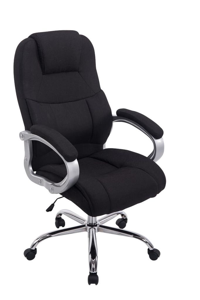 DELUKE Bürostuhl SYDNEY Stoff - 113x66x70, Schwarz | Stoff | Metall in Chromoptik Gestell | ergonomische Bürostühle Homeoffice Stuhl mit Rollen