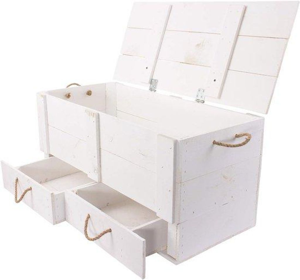 Weißer Holzschrank mit Deckel und Schubladen für Schlafzimmer