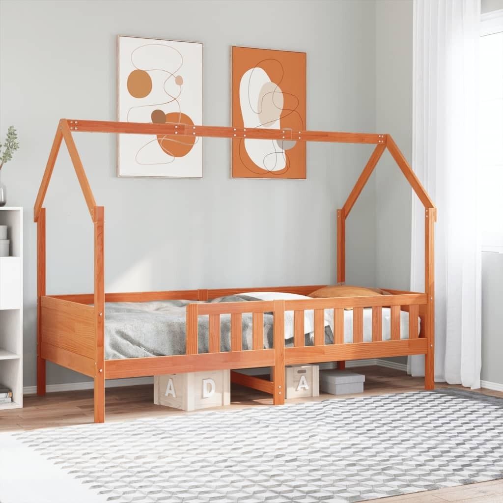 Maison Exclusive - Kinderbett Hausbett Wachsbraun 90x190 cm Massivholz Kiefer