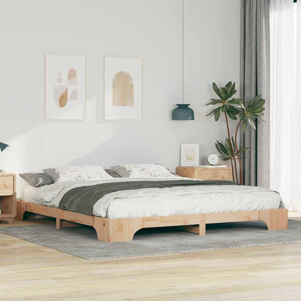 Bodenbettgestell Braun 200 x 210 cm Massivholz Kiefer