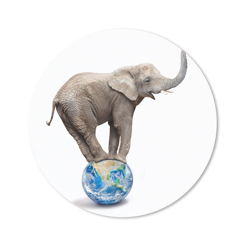 MuchoWow Mauspad Mousepad Elefant - Globus - Weiß 30x30 cm - Mousepads - Maus Mat - Pad - Mausunterlage - Tischunterlage - Schreibtischmatten