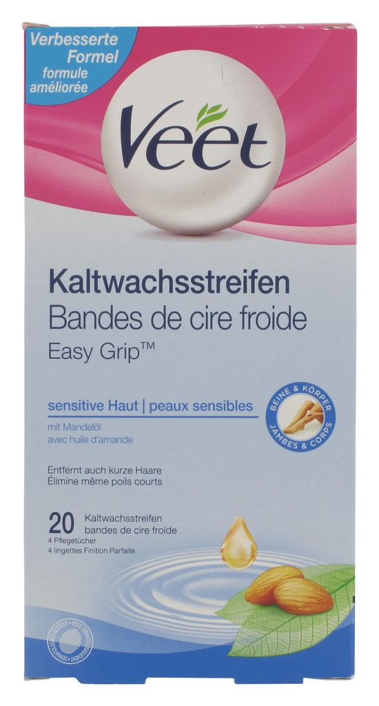Veet Kaltwachsstreifen für sensible Haut mit Mandelöl 20 Produktbild 