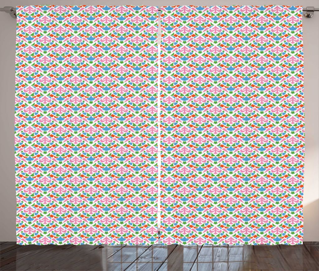 ABAKUHAUS Abstrakt Rustikaler Gardine, Bunte Blumen Damast, Wohnzimmer Universalband Gardinen mit Schlaufen und Haken, 280 x 225 cm, Himmelblau und...