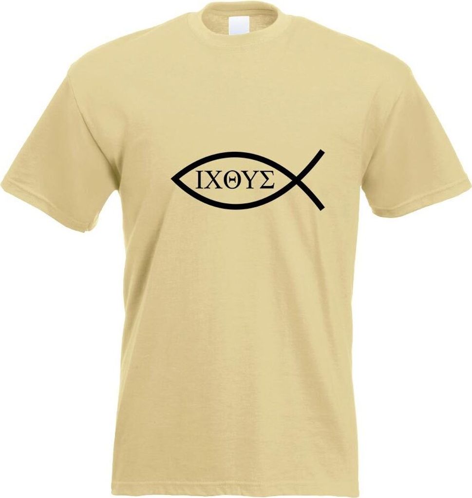 Kiwistar - T-Shirt - Khaki - Christentum - Fisch Motiv Bedruckt Funshirt Design Print - mit Motiv Bedruckt - Funshirt Design - Sport - Freizeit - H...
