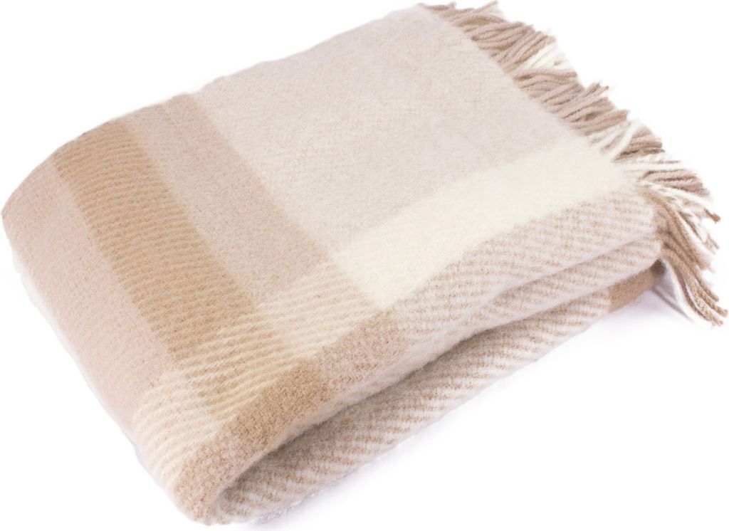 Merino Wolldecke oder Schafwolldecke beige kariert ca. 130x200cm