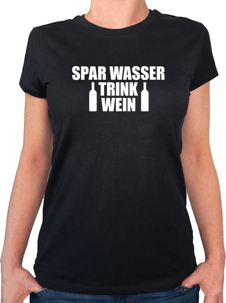 Huuraa Frauen Oberteil Spar Wasser Trink Wein Weinflasche Geschenk Größe XXL Black Bio Baumwolle Fairtrade Spar Wasser Trink Wein Souvenir