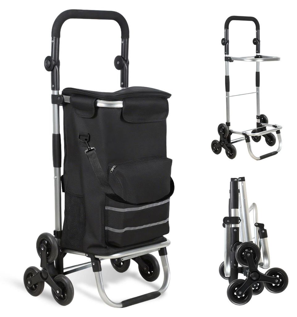 Faziango Treppensteiger Einkaufstrolley 51L Klappbar, 6-Rollen Einkaufswagen mit Kühlfach, 3-in-1 Shopper Treppenhilfe