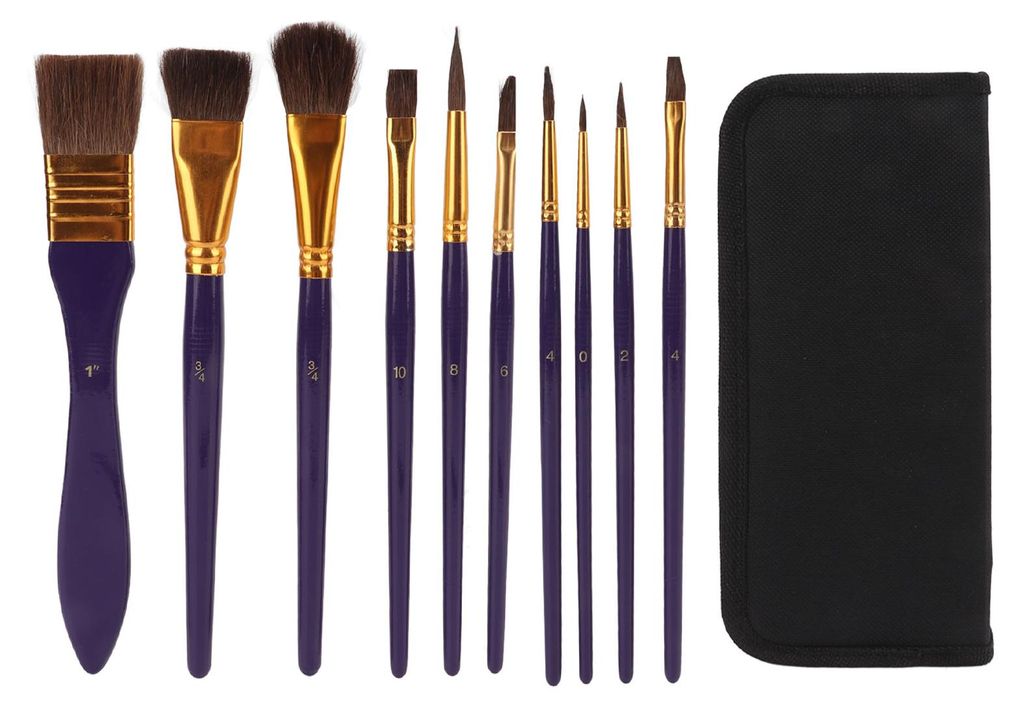10 Stück Pinsel Stift Nylonwolle mit Aufbewahrungstasche für Acryl-Aquarell