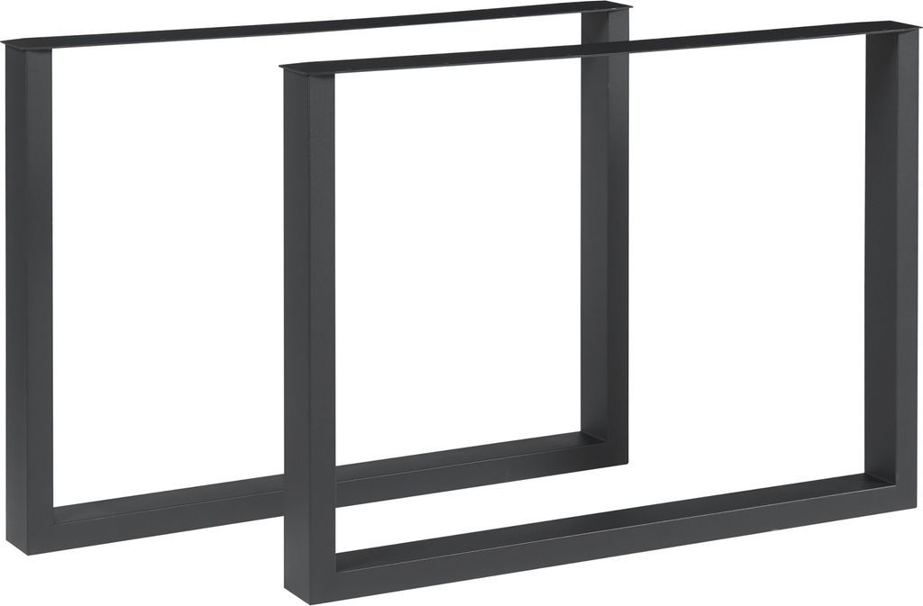 Two black metal table legs are shown against a white background.