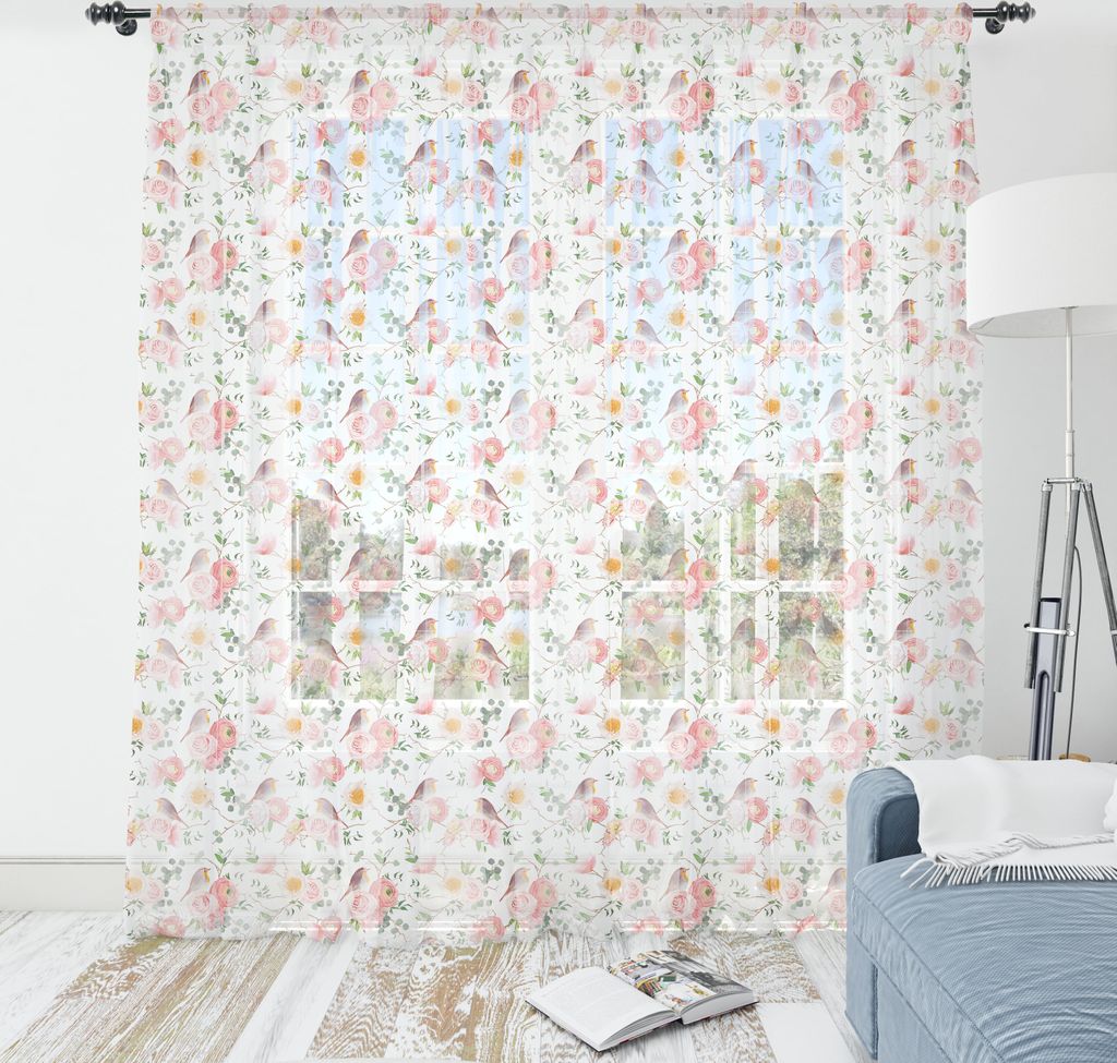 ABAKUHAUS Vogel Wandteppich, Rose Blumen Romantische Feminine Frühlings-Wald Fauna, Wohnzimmer Schlafzimmer seidiges Satin Wandtuch, 135 cm x 274 ...