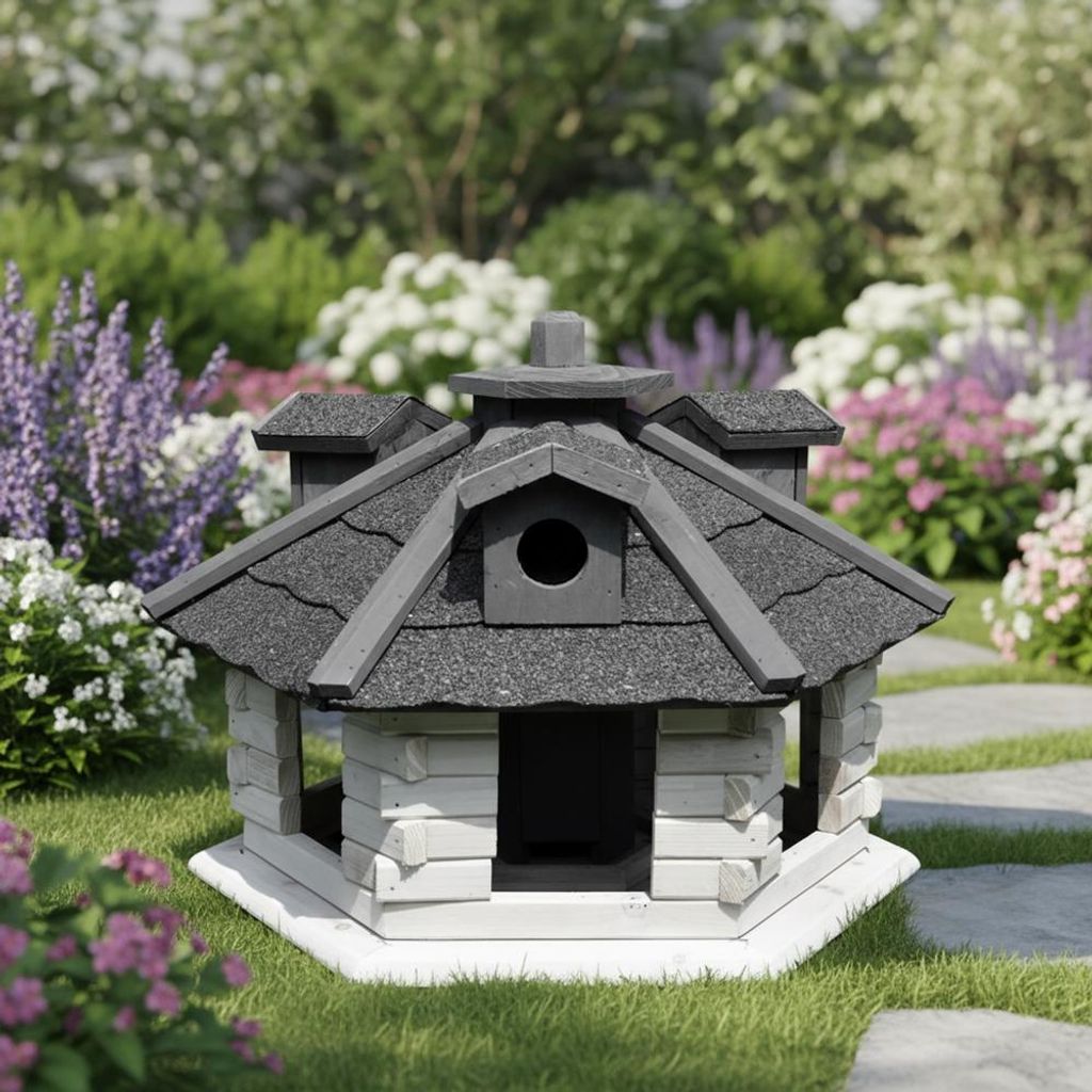 Vogelvilla aus Holz mit Futterhaus & Silos wetterfest Produktbild 