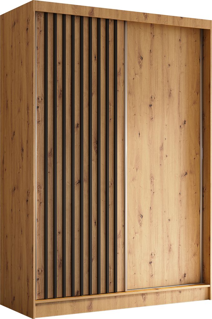 ALTDECOR Kleiderschrank mit furnierten Schiebetüren, kugelgelagerte Führungsschienen und Aluminium-Leisten - LABELO - 150 cm - Braun / Schwarz