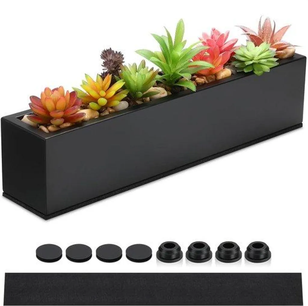 Jardinière fenêtre avec drainage 40cm, métal noir style industriel