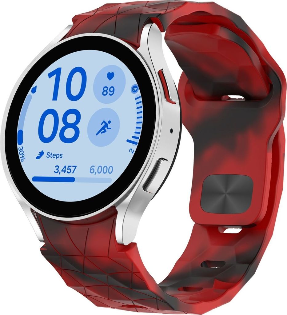 Für Samsung Galaxy Watch FE / 6 / 5 / 4 40mm Silikon Fußball Design Ersatz Arm Band Rot / Schwarz
