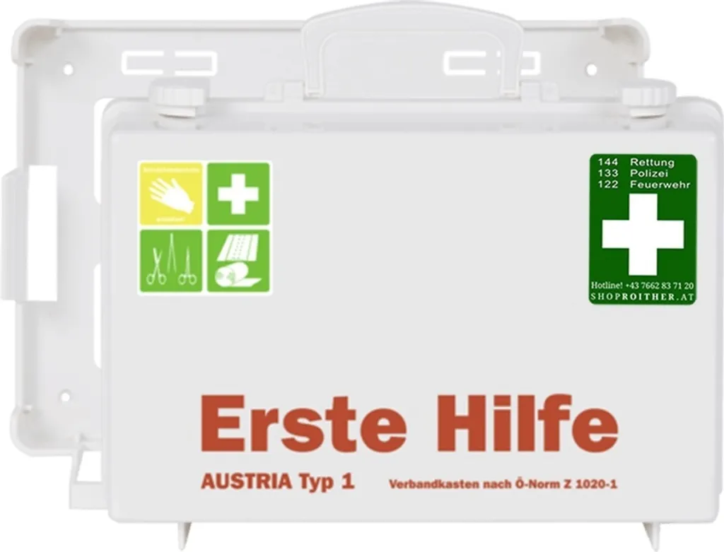 Trousse de secours Austria type 1 blanche pour entreprise et bureau