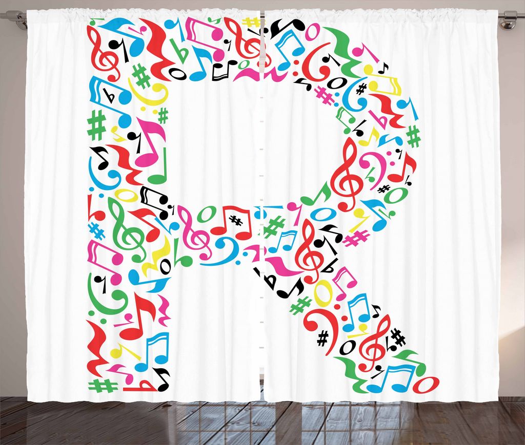 ABAKUHAUS Buchstabe R Rustikaler Gardine, Coole und musikalische Schriftart, Schlafzimmer Kräuselband Vorhang mit Schlaufen und Haken, 280 x 225 c...