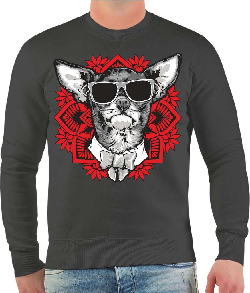 Herren Sweatshirt Chihuahua Mandala Art