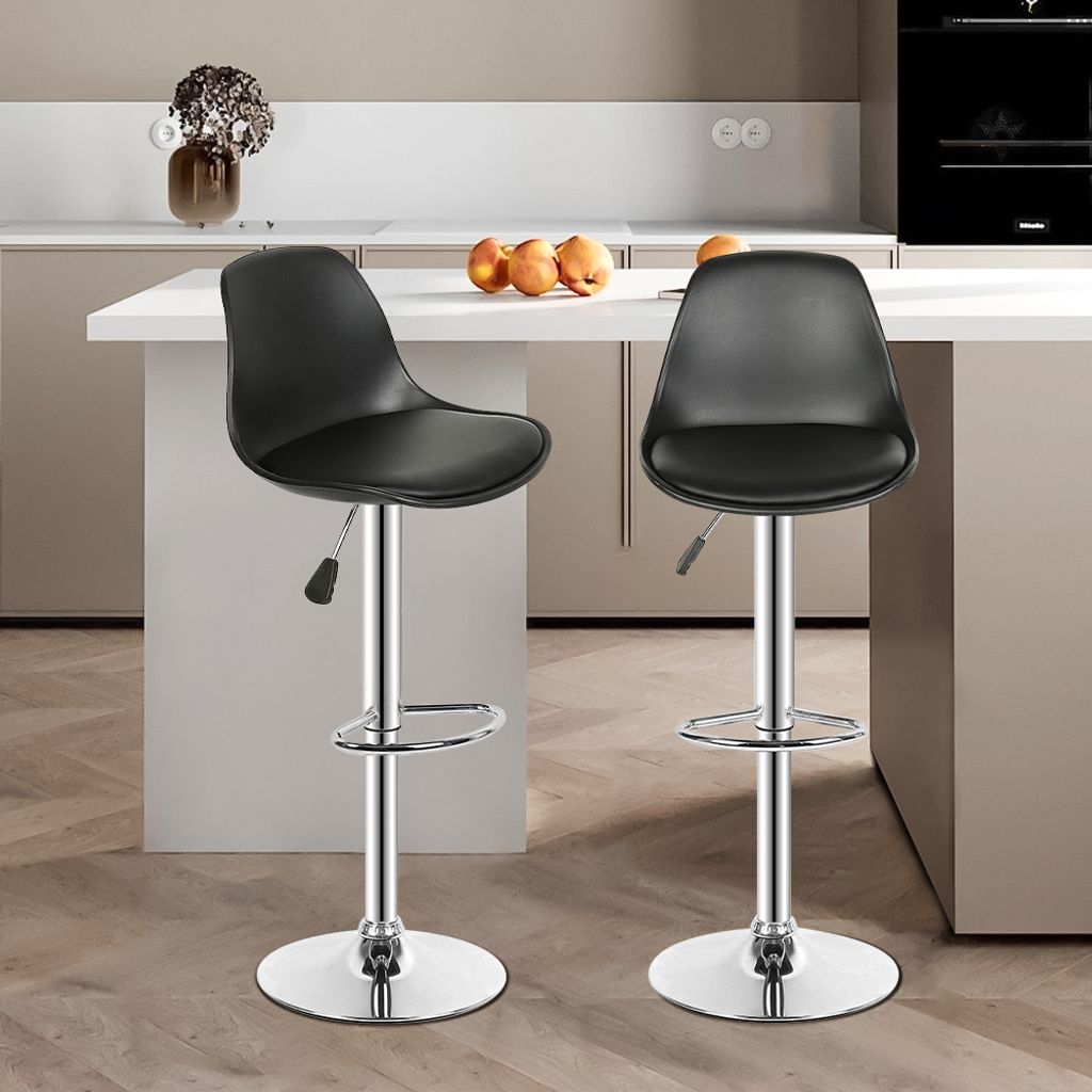 2x Barhocker Tresenhocker,Kunstleder Gepolsterter Barstuhl mit PP Lehne und Fußstütze, Höhenverstellbar, Drehbar, Küchenstühle (Schwarz)