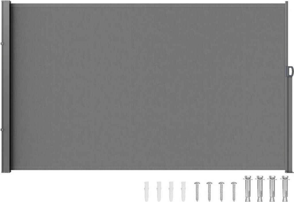 Seitenmarkise 180 x 350 cm - Polyestergewebe 180 g/m² - Sichtschutz für Balkone - Einziehbares Design - Federmechanismus - Grau