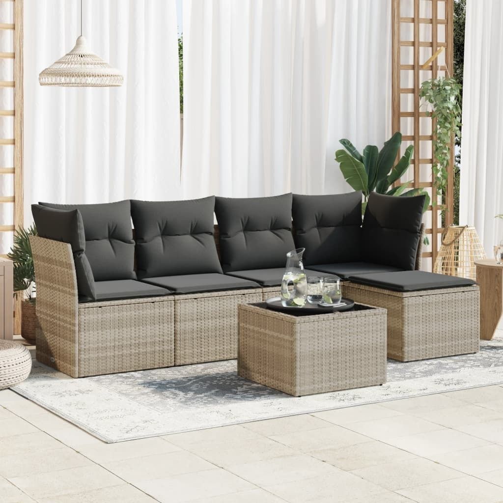 Maison Exclusive - 6-tlg. Garten-Sofagarnitur mit Kissen Hellgrau Poly Rattan
