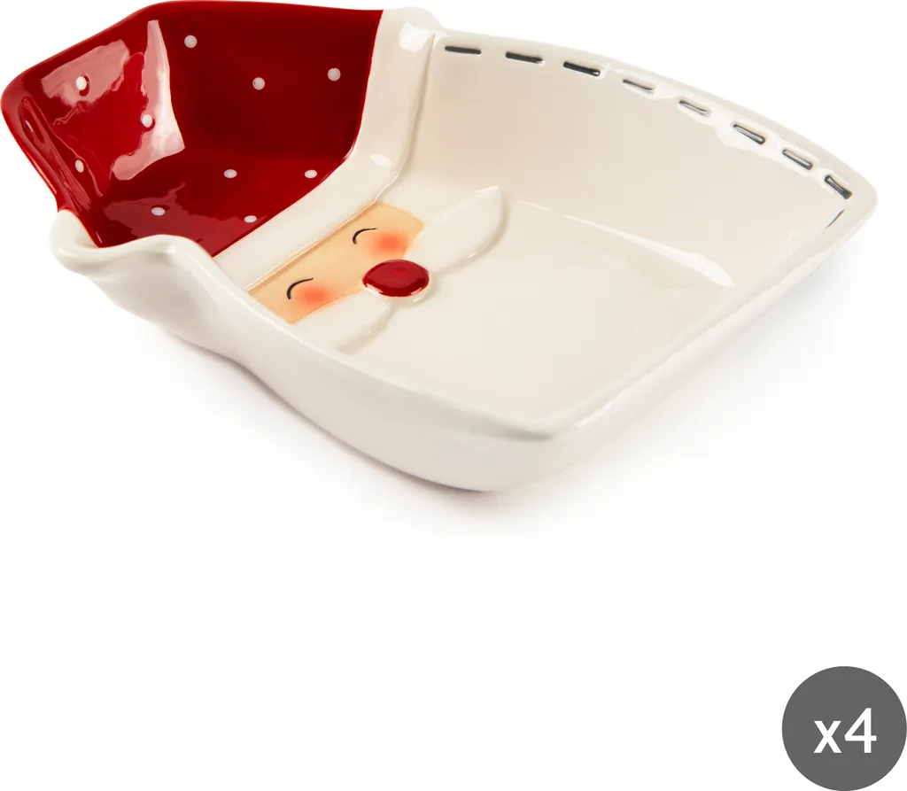 Excelsa Set 4 Ciotole Pupazzo di Neve Ceramica 16.8cm Bianco e Rosso