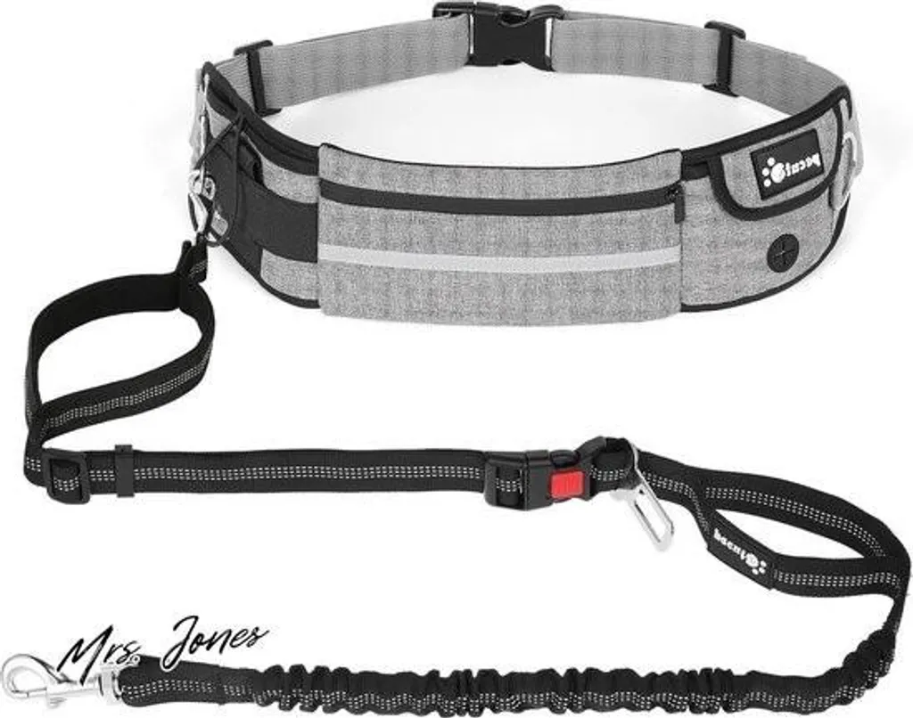 Mrs Jones Guinzaglio per cani a mani libere con borsa - borsa da cintura per passeggiate, jogging, ciclismo, corsa - fino a 100 kg.