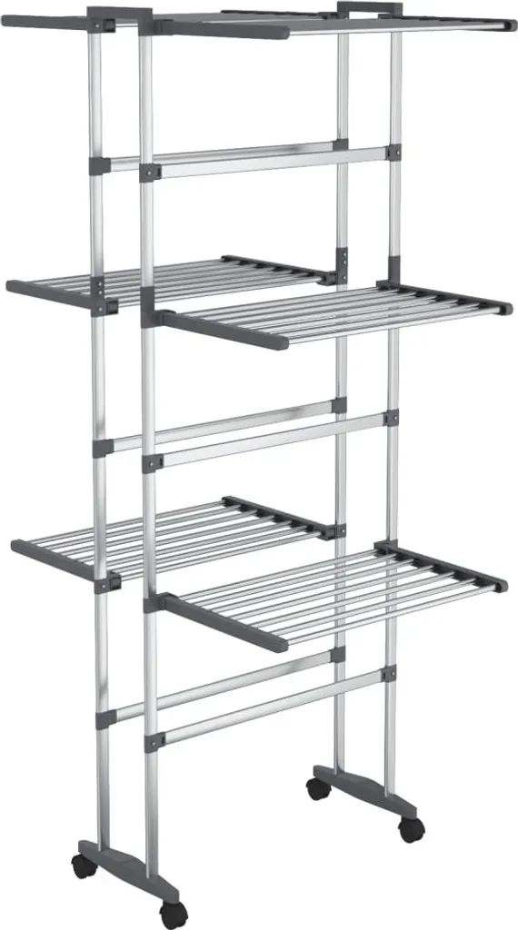 Séchoir à linge mobile 3 étages en métal argenté robuste 60x70x129 cm