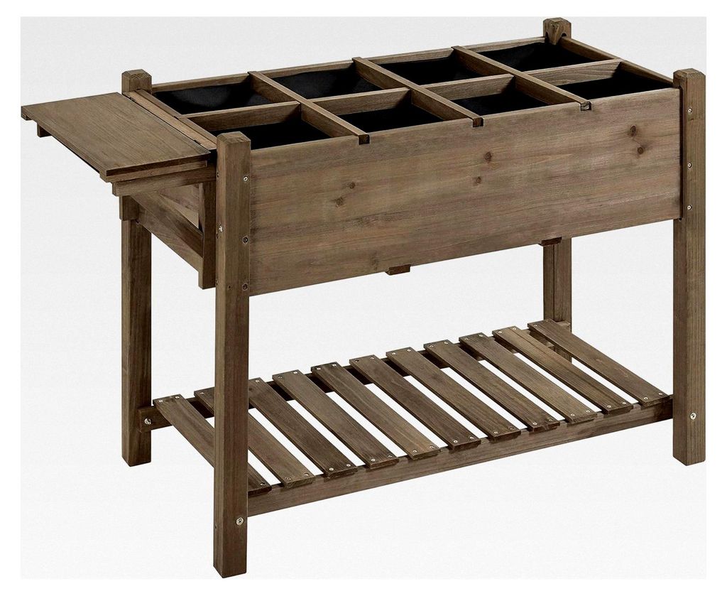 Hochbeet mit klappbarer Ablage, Blumenkasten für Kräuter und Pflanzen,Tannenholz Bausatz, 123,5 x 54 x 80 cm