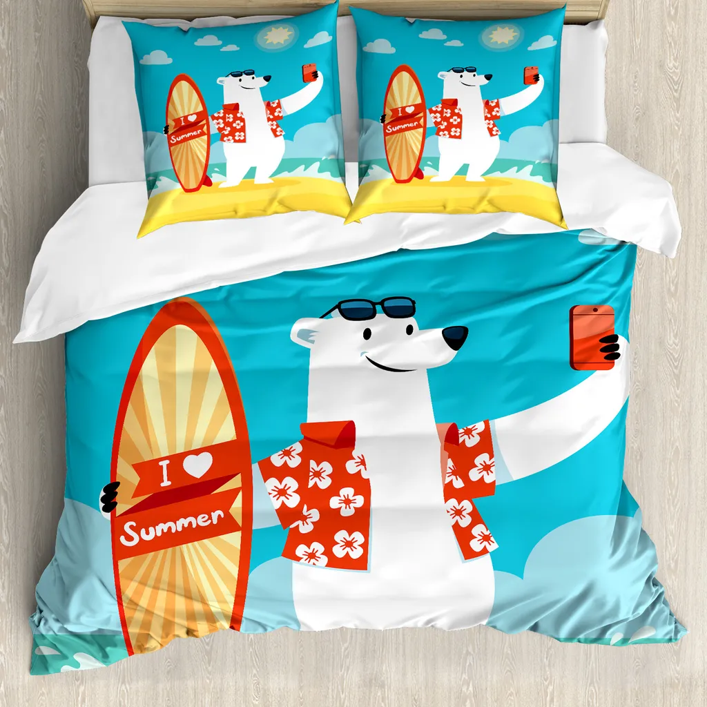 Housse de couette 155x220 cm pour enfant et ado motif mer Ours Polaire