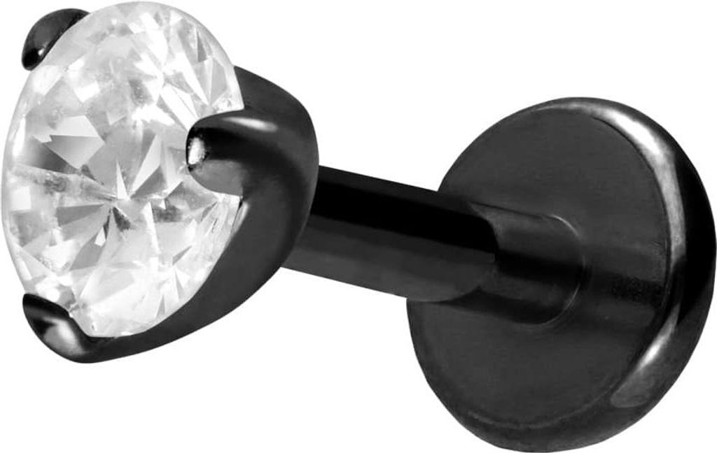 Ohrpiercing, Nasenpiercing Titan Labret mit Innengewinde EINGEFASSTER KRISTALL Schwarz Stablänge: 7mm | Stabstärke: 1,2mm | Kristallgröße: 3mm