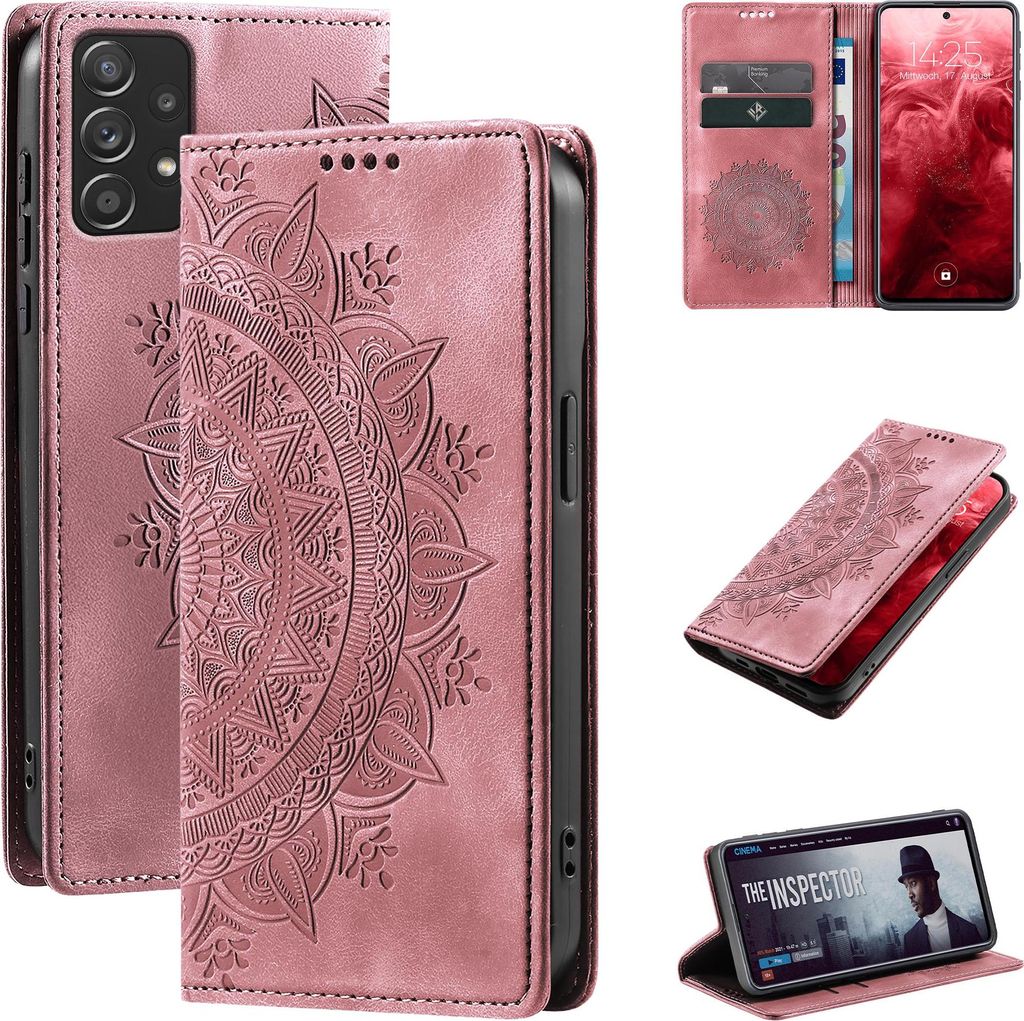 Mandala Handyhülle für Samsung Galaxy A52 / A52 5G / A52s 5G RFID Schutz Klapphülle Case Cover Design Schutzhülle Farbe: Rosa