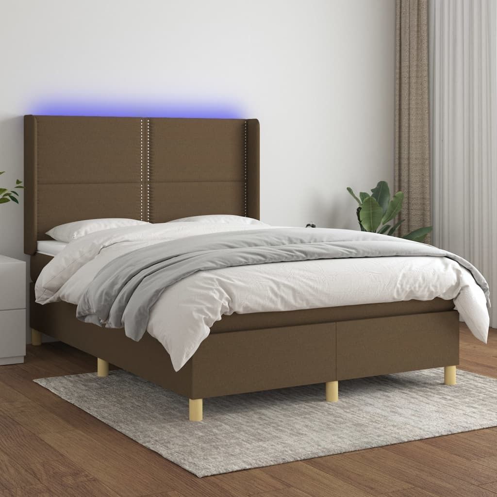 Maison Exclusive - Boxspringbett mit Matratze & LED Dunkelbraun 140x200 cm Stoff