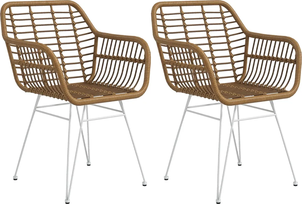 HOMCOM Lot de 2 Chaises de Salle à Manger Design Bohème en Résine Blanc