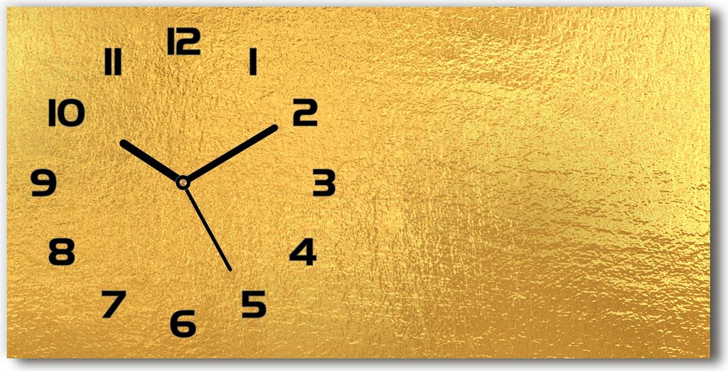 Wanduhr aus Glas – 60x30 cm - Glasbild - Glasuhr - Gehärtetes Glas - schwarze-zeiger - Goldene Folie Hintergrund