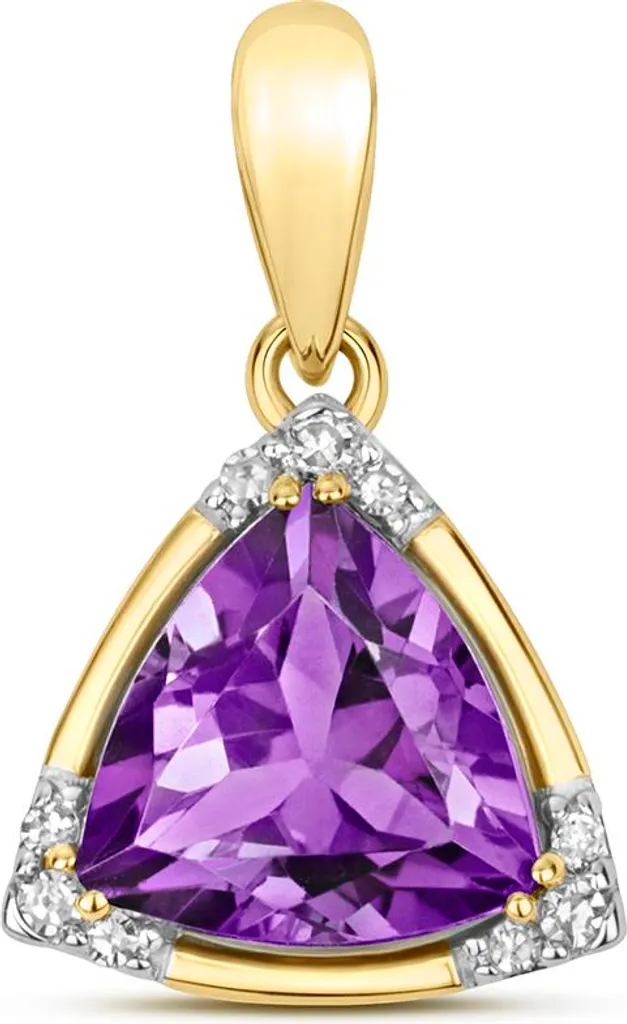 Pendentif Améthyste Violette et Diamant sur Monture Or 9 Carats 375