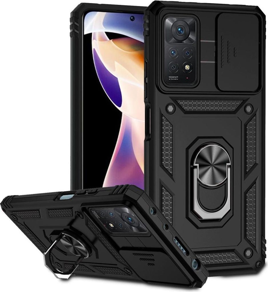 Xiaomi Redmi Note 11 Pro 5G Hülle - Coverup Ring Ständer Back Cover - Schwarz