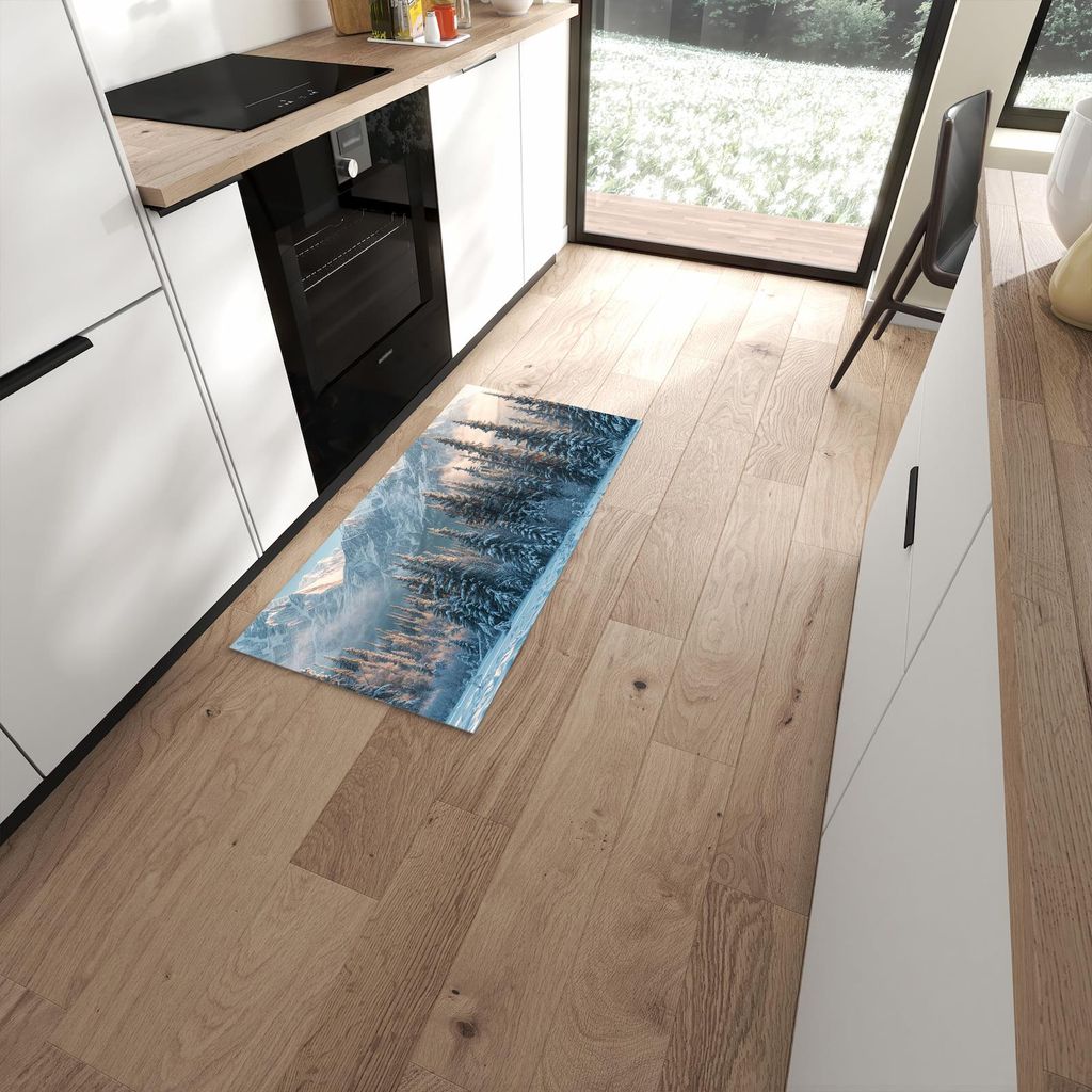 Küchenteppich 60x120cm rutschfest & abwischbar PVC Läufer - Schneebedeckte Berge