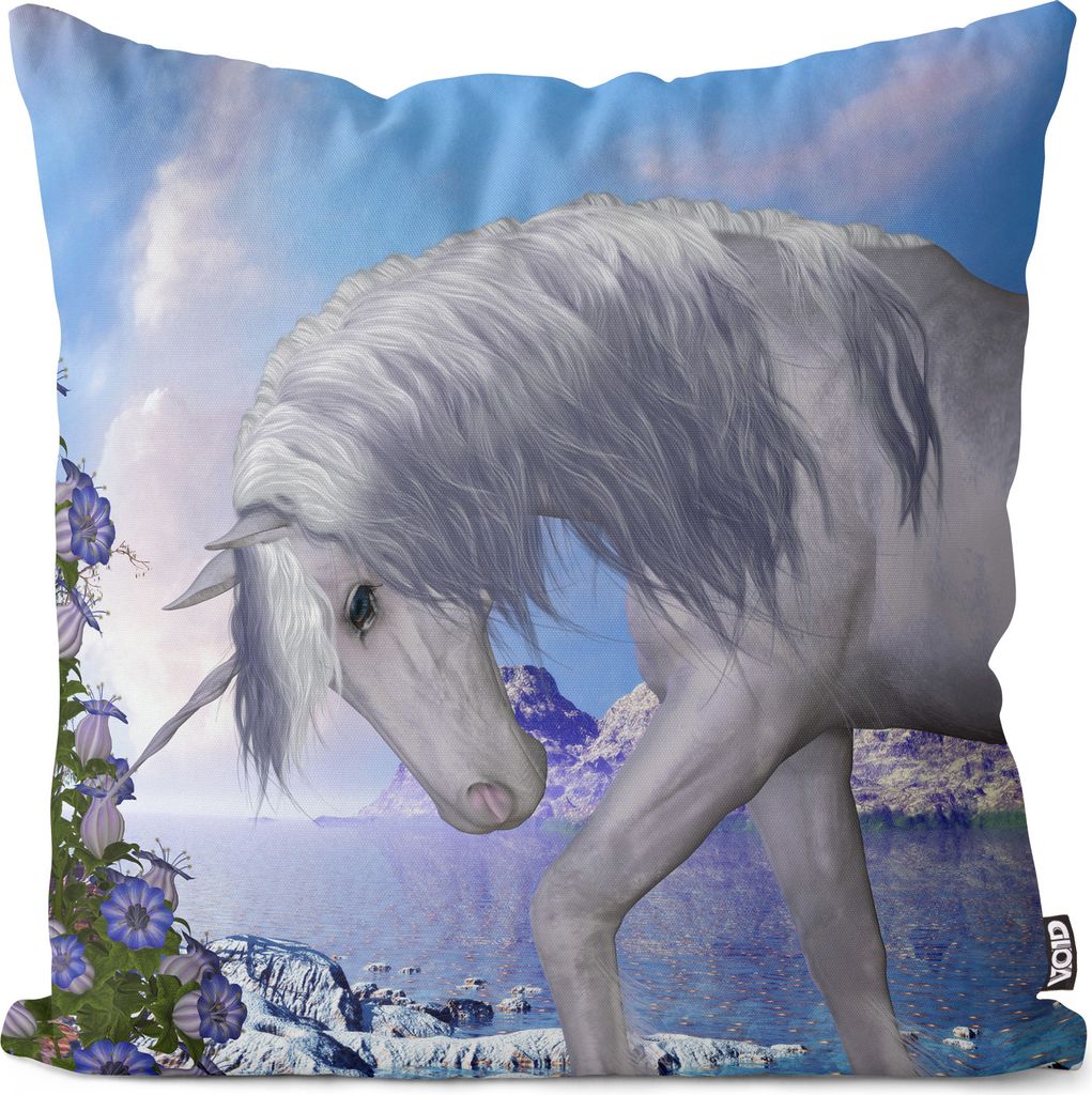VOID Einhorn Pferd Pony Blumen Kissenbezug Kissenhülle Polyester wasserfest Outdoor Indoor