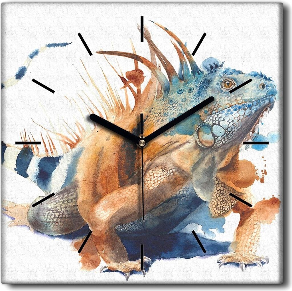 Coloray Uhr auf Leinwand 30x30 cm Wand Uhr Dekoration Wohnzimmer Segeltuch schwarze Hände -Leguanische Tier Tropics.