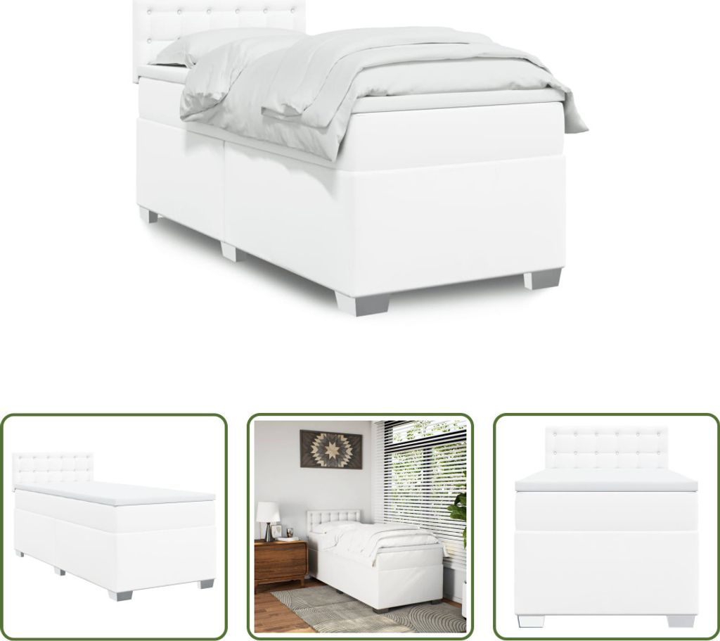 The Living Store Boxspringbett mit Matratze Weiß 80x200 cm Kunstleder