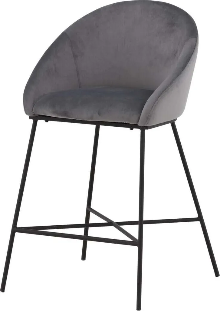 Tabouret de bar velours gris FURNLUX 59cm chaise haute cuisine confortable