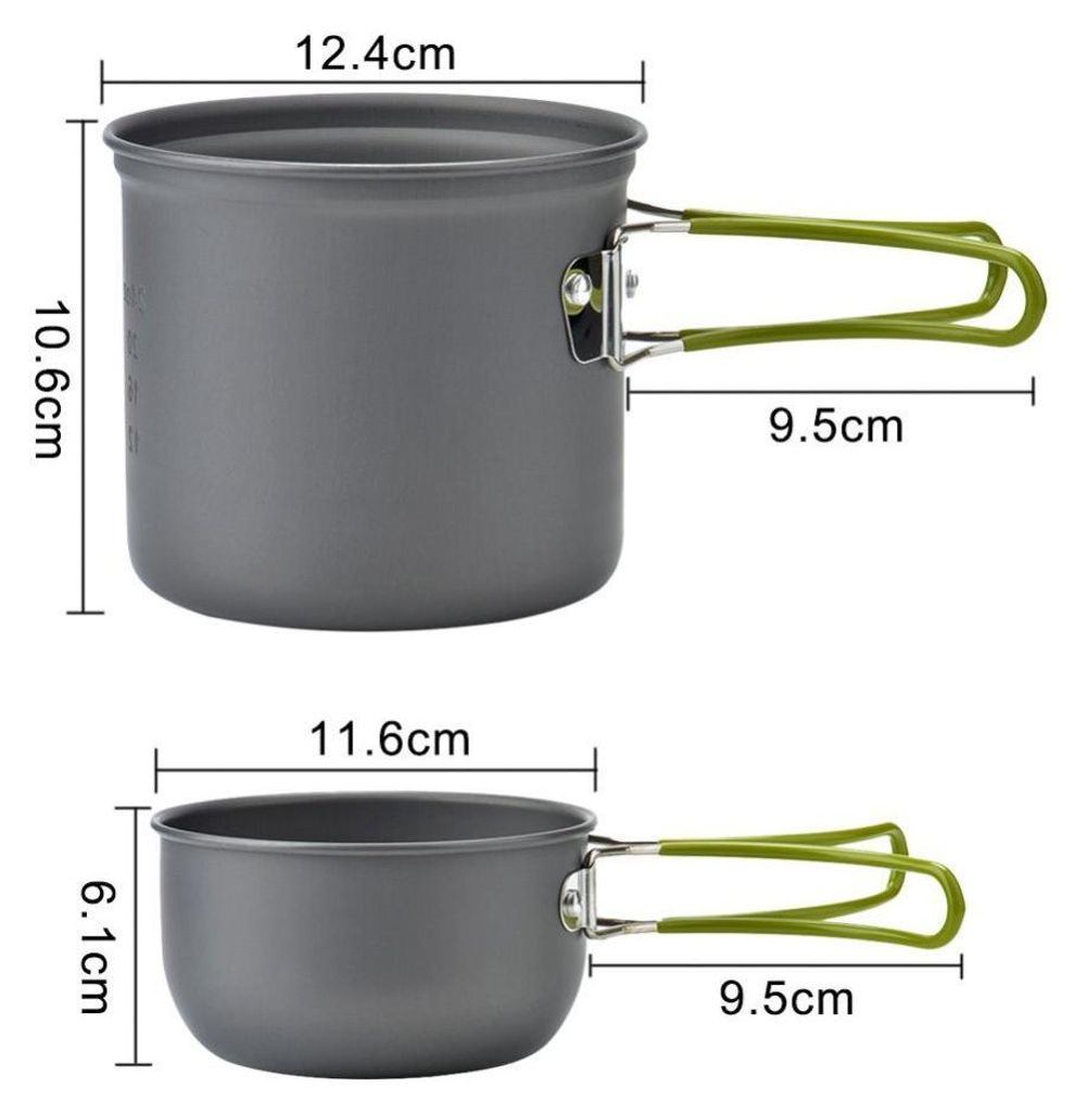 Camping-Kochgeschirr-Set aus Aluminium mit faltbarem Besteck und Geschirr, Grün