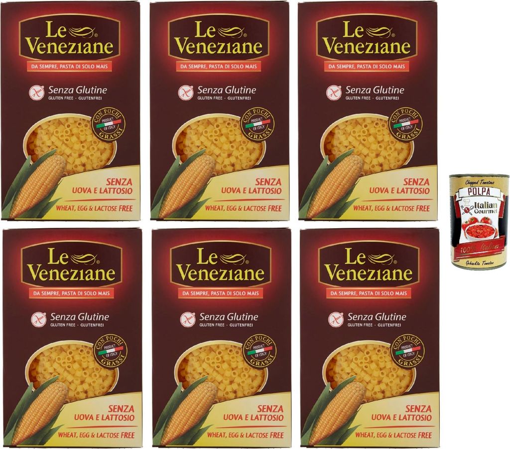 Le Veneziane Pasta di Mais Ditalini, senza glutine,100% italienische Maisnudeln, glutenfrei. gluten free 6x 250g + Italian Gourmet polpa 400g